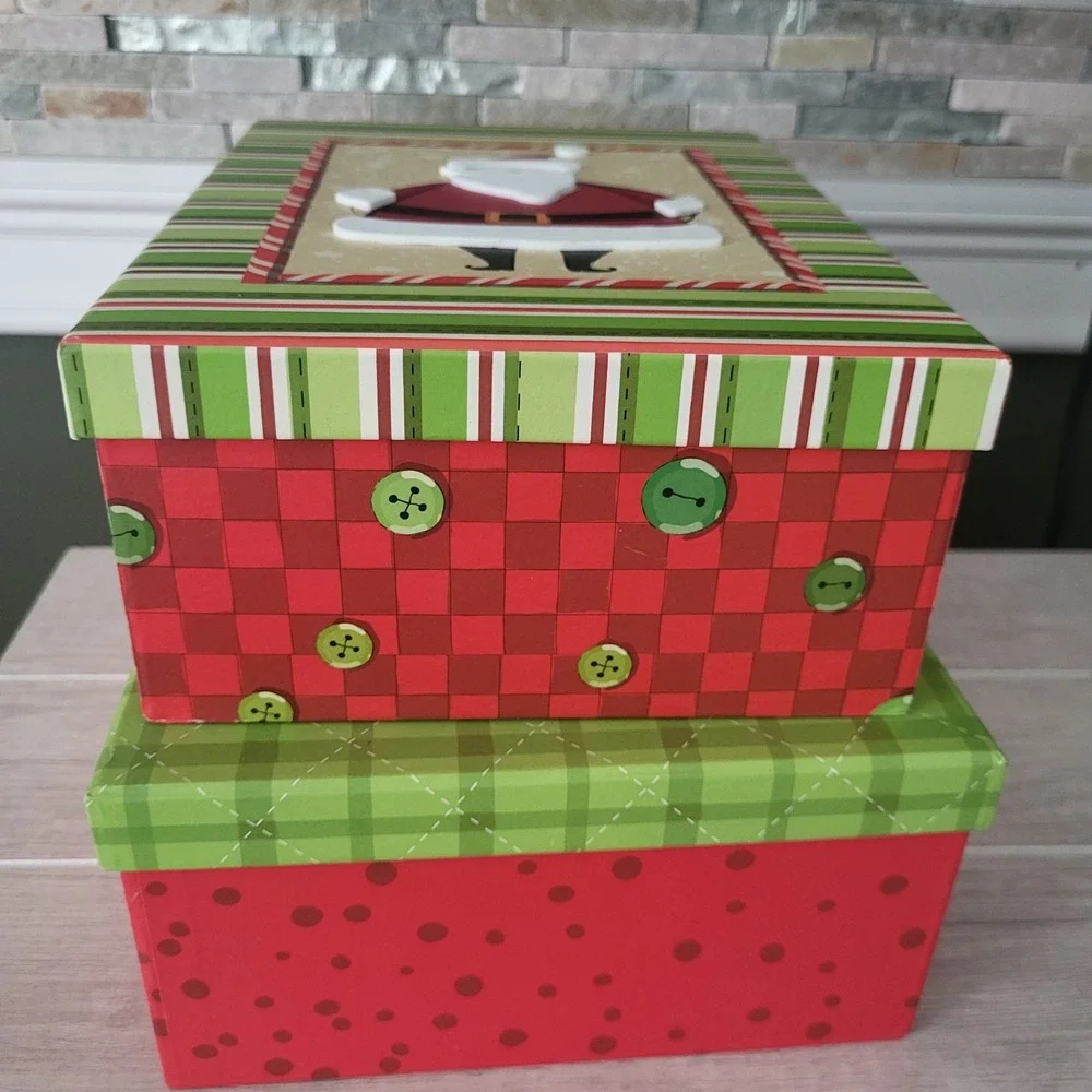 2 Christmas Gift Giving Decorative 3D Boxes Sturdy Holidays
